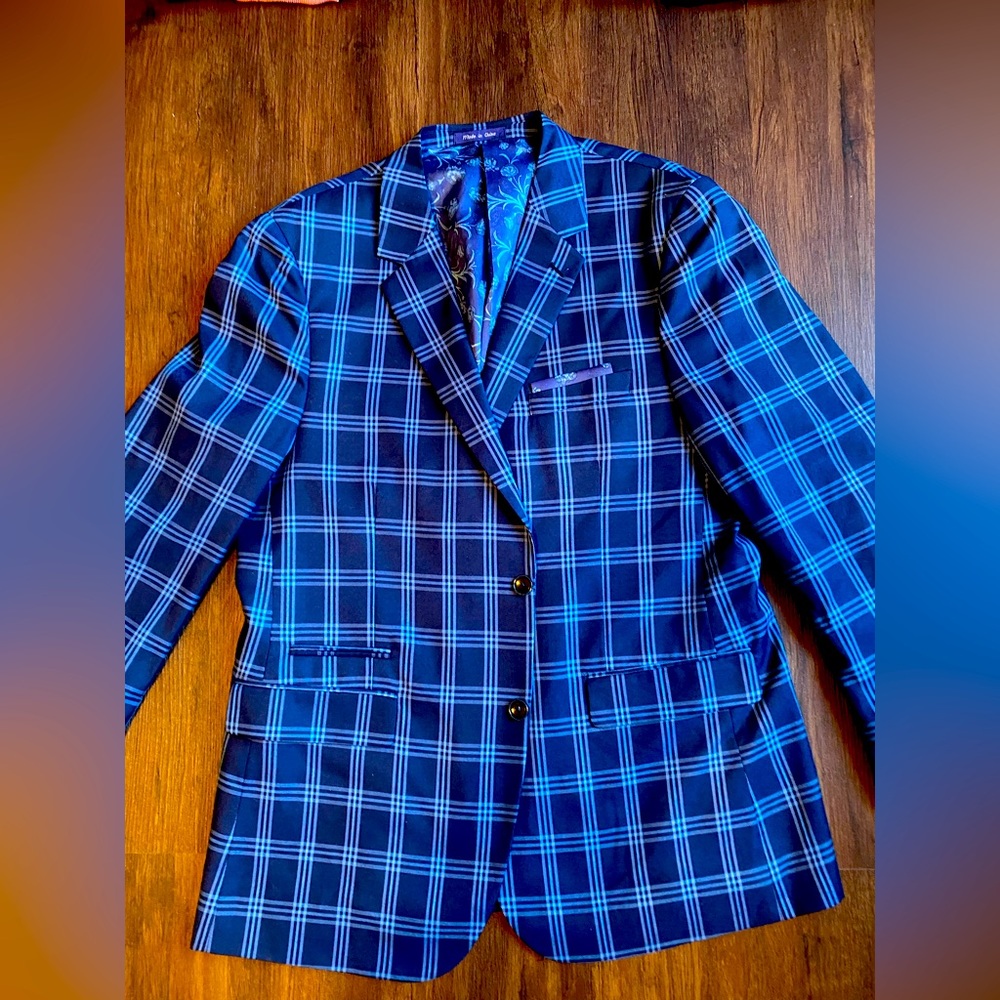 Alan Flusser navy check men’s blazer jacket size 44R